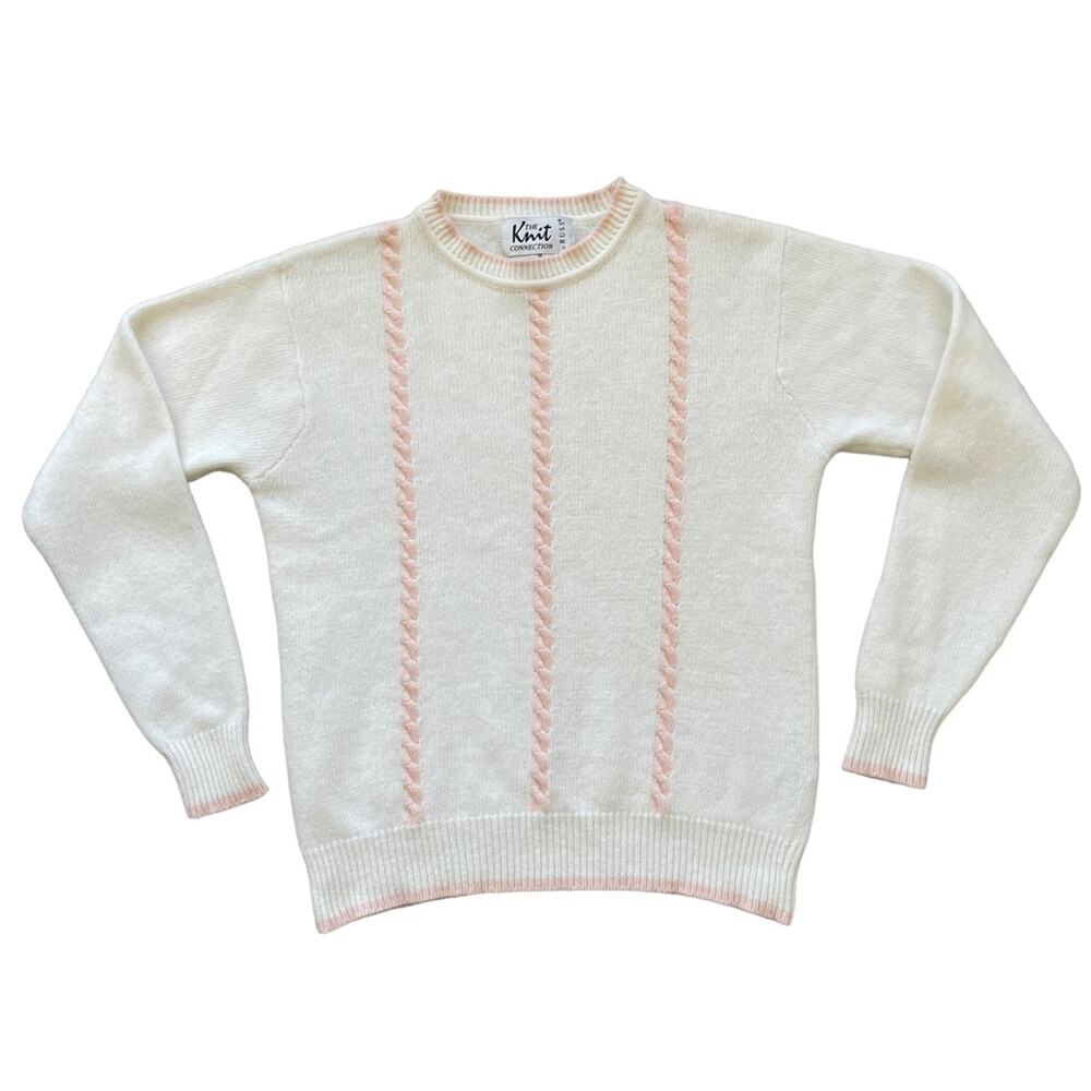 Russ Knit Connection Lambswool Angora Cream Blush Pink Vintage Sweater M